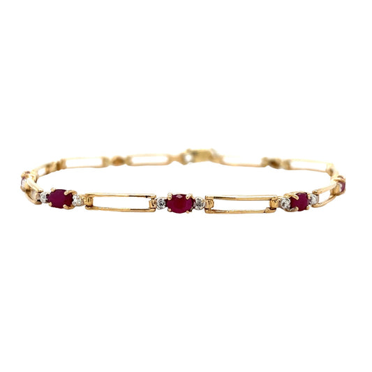 10k Yellow Gold 1.25ctw Ruby 7 inch Bracelet with Diamond Accents 3.9g