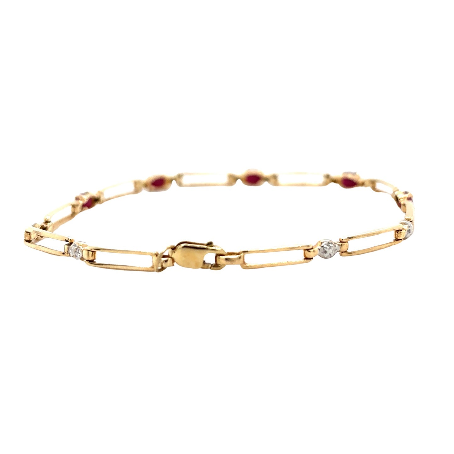 10k Yellow Gold 1.25ctw Ruby 7 inch Bracelet with Diamond Accents 3.9g