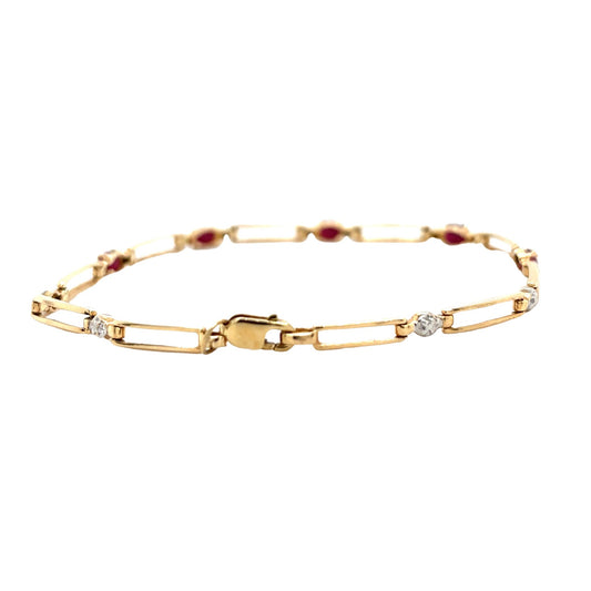 10k Yellow Gold 1.25ctw Ruby 7 inch Bracelet with Diamond Accents 3.9g