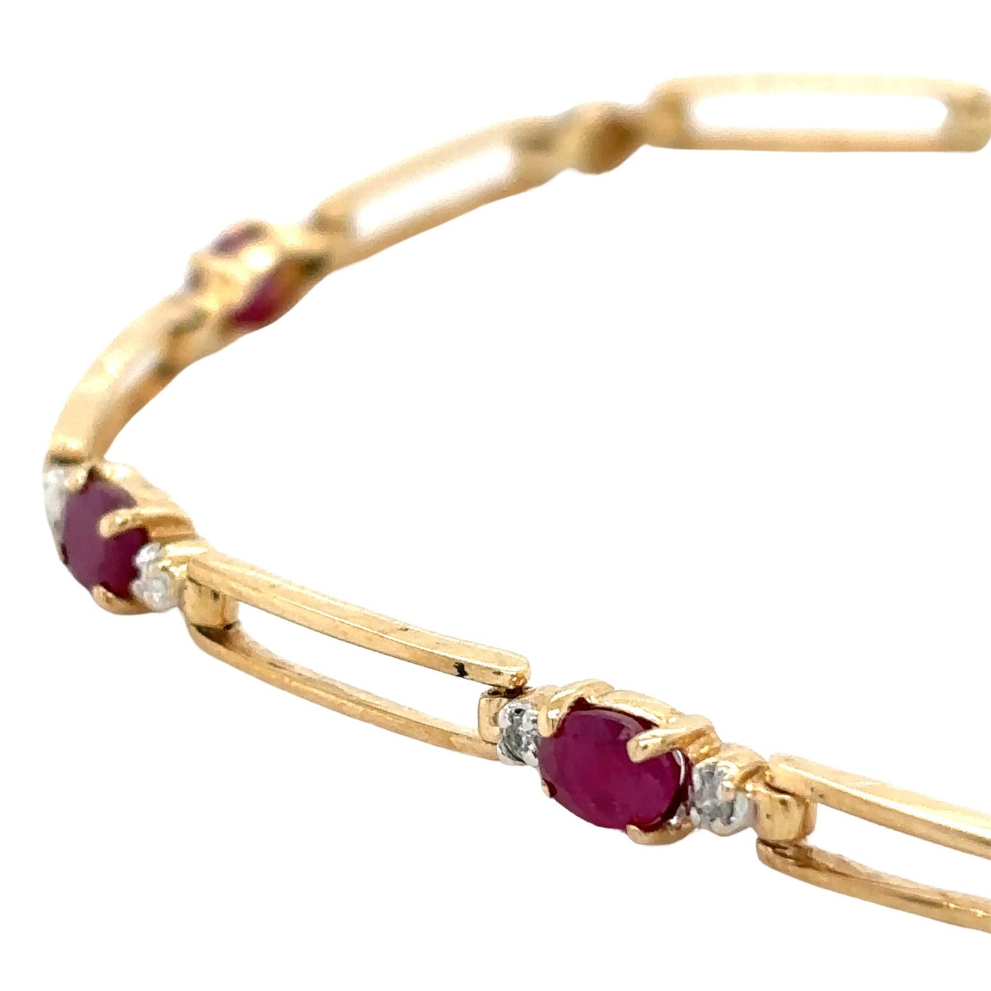 10k Yellow Gold 1.25ctw Ruby 7 inch Bracelet with Diamond Accents 3.9g