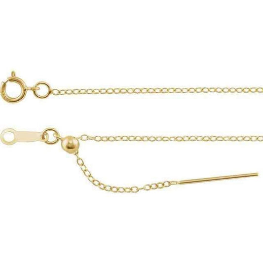 1.1 mm Adjustable Threader Cable 16-22" Chain REAL Solid 14k Yellow Gold-Filled