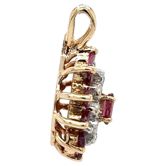 10k Yellow Gold Pink Ruby and Diamond Pendant 2.5g