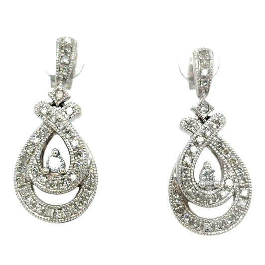 10k White Gold 1/3ctw Diamond Drop Dangle Earrings 3.8g
