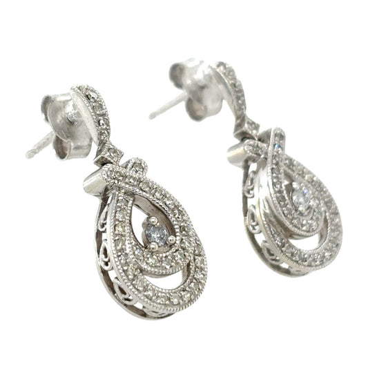 10k White Gold 1/3ctw Diamond Drop Dangle Earrings 3.8g