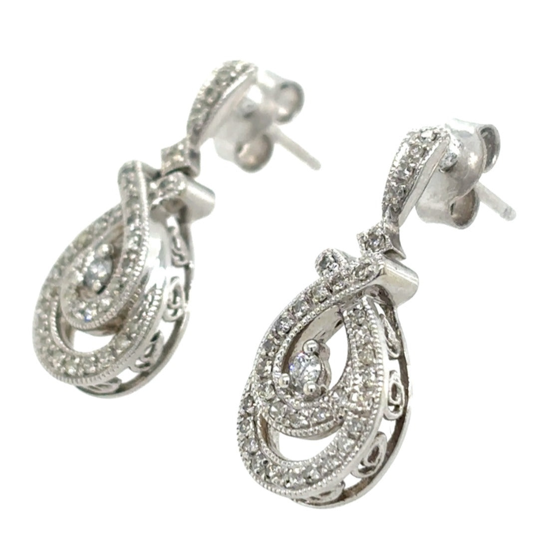 10k White Gold 1/3ctw Diamond Drop Dangle Earrings 3.8g