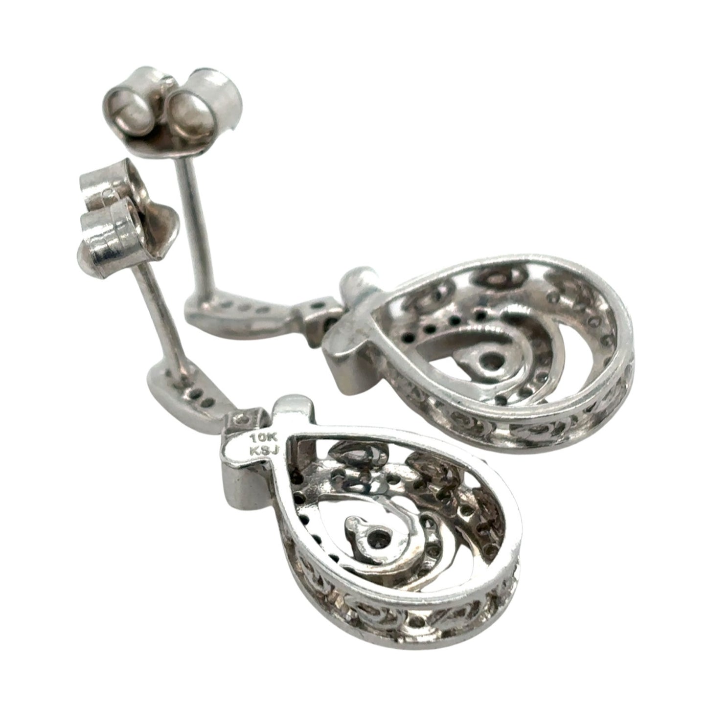 10k White Gold 1/3ctw Diamond Drop Dangle Earrings 3.8g