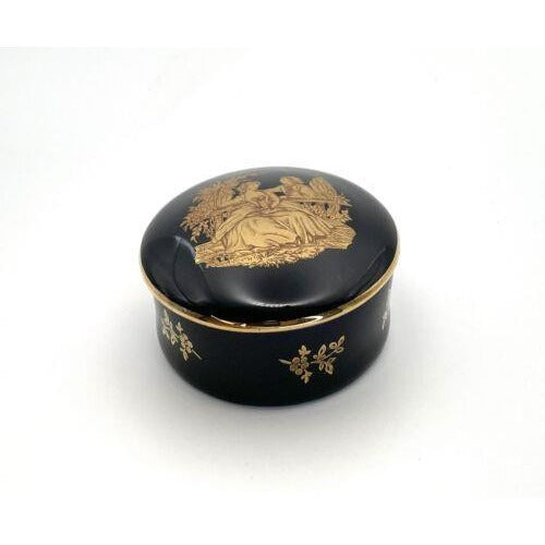 RARE ANTIQUE FRENCH CHINA LIMOGES CASTLE BLUE 22 KT GOLD PLATE DISH with cover