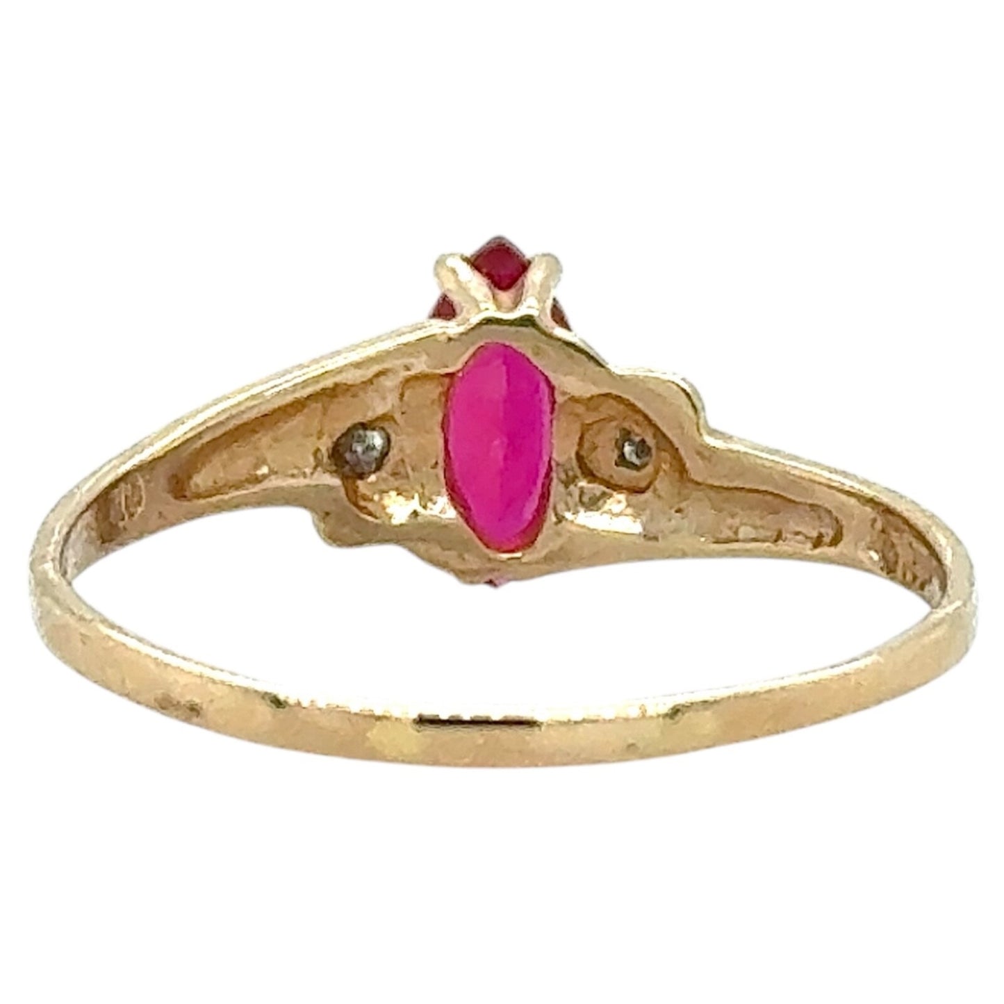 Created Ruby Solitaire & Diamond 10k Yellow Gold Ring 1.3g Size 8.25
