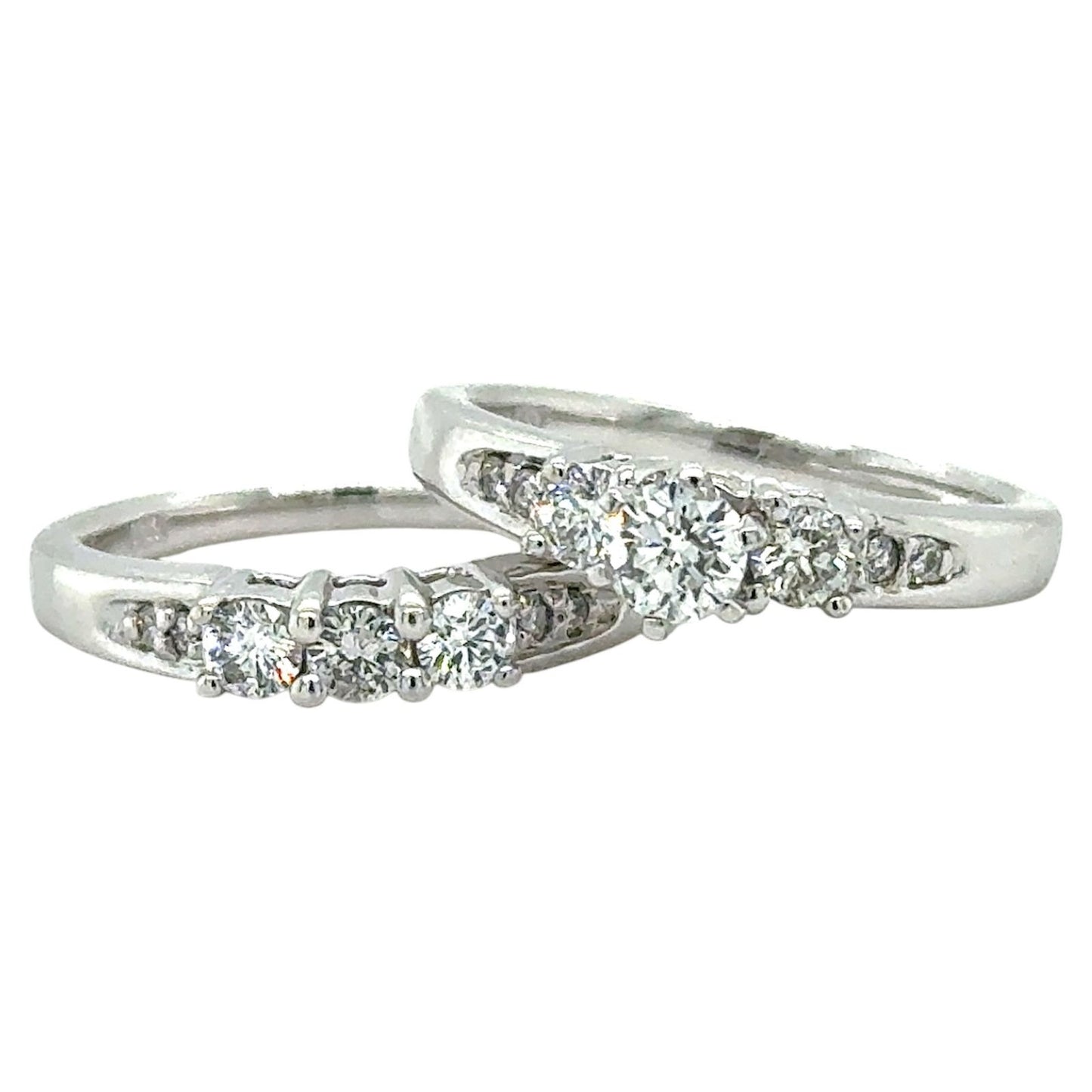 3/4ctw Diamond 14k White Gold Bridal Wedding Ring Set 8.1g Size 7 (SI1-2,G-H)