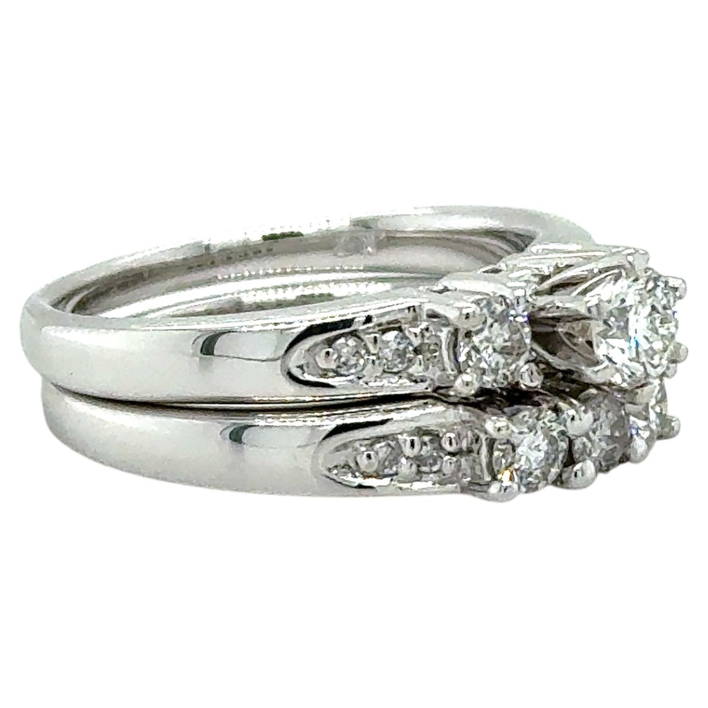 3/4ctw Diamond 14k White Gold Bridal Wedding Ring Set 8.1g Size 7 (SI1-2,G-H)