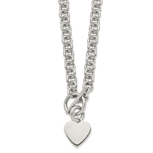 Chisel Stainless Steel Polished Heart Toggle Open Link 18 inch Chain Necklace