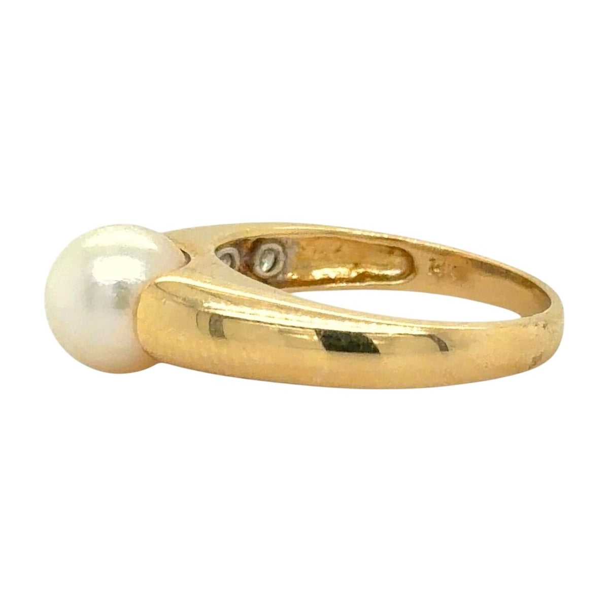 Pearl Solitaire & Diamond 14k Yellow Gold Ring 3.7g Size 6