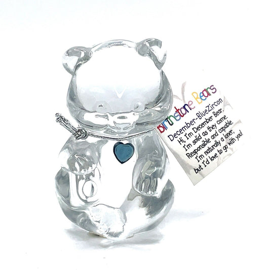 3 1/4" Fenton Birthstone Glass Bears December- Blue Zircon - 5151 X2