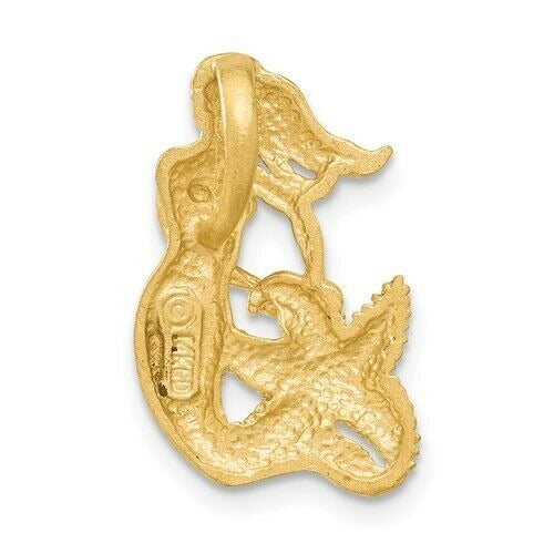 14K Yellow Gold Satin Diamond-Cut Mermaid Pendant With Open-Back Design