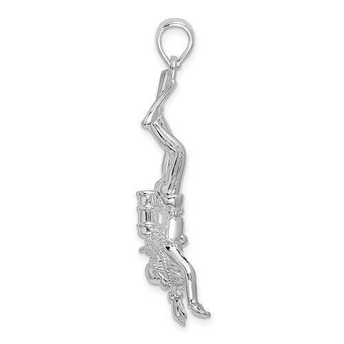 Sterling Silver Rhodium-Plated Polished 3D Female Scuba Diver Pendant 925