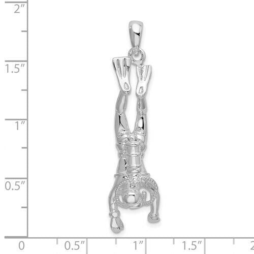 Sterling Silver Rhodium-Plated Polished 3D Female Scuba Diver Pendant 925