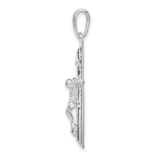 Sterling Silver Rhodium-Plated Polished Crucifix Cross Pendant