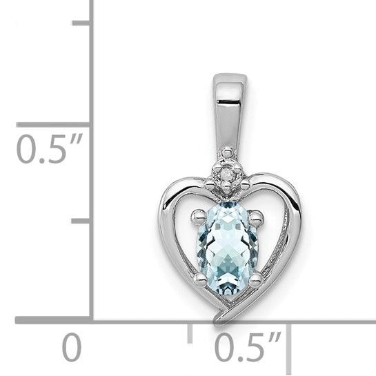 Sterling Silver Heart Pendant Aquamarine Dia