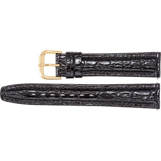 Men's 18 mm Regular Black Leather Crocodile Grain Semi-Padded Watch Strap