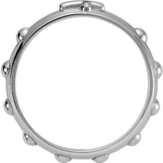 5mm Sterling Silver Rosary Ring .925 Cross Pattern & Beads Size 8