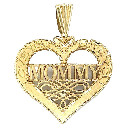 14k Yellow Gold Heart Mommy Love You Pendant 1.3g