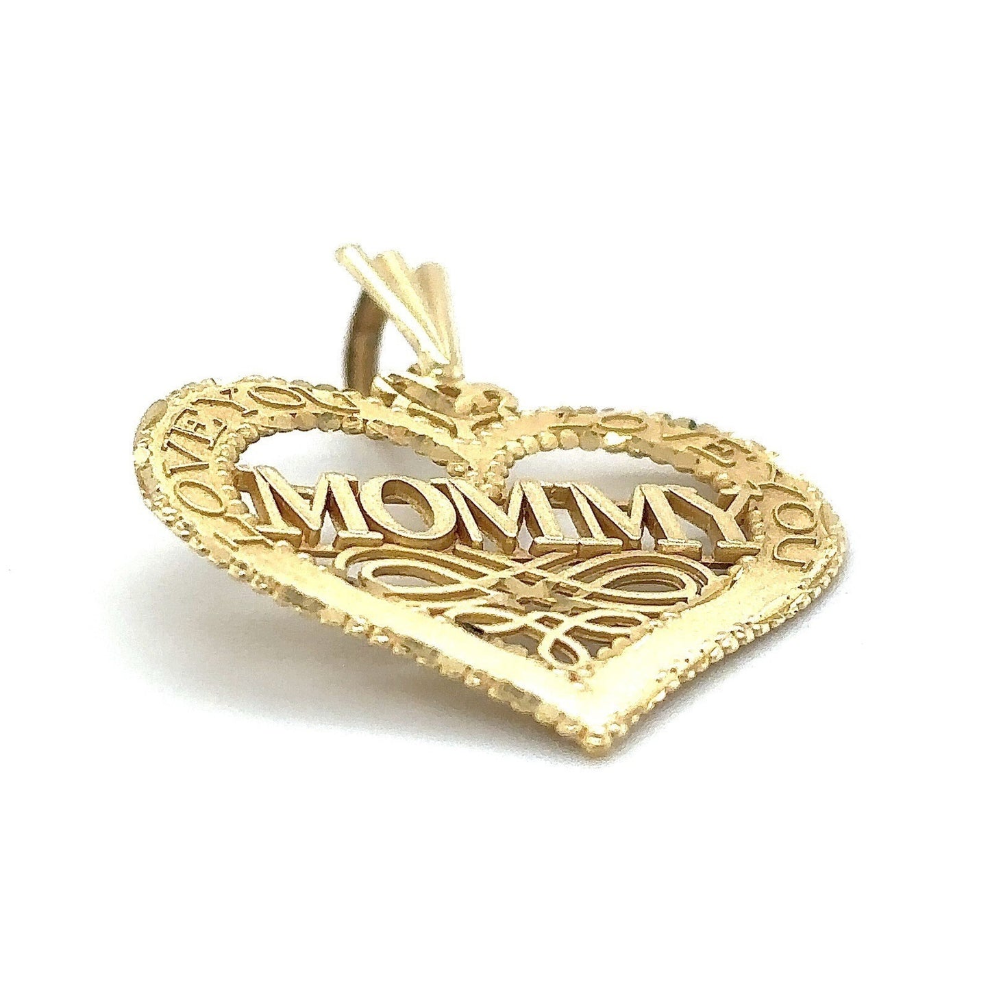 14k Yellow Gold Heart Mommy Love You Pendant 1.3g
