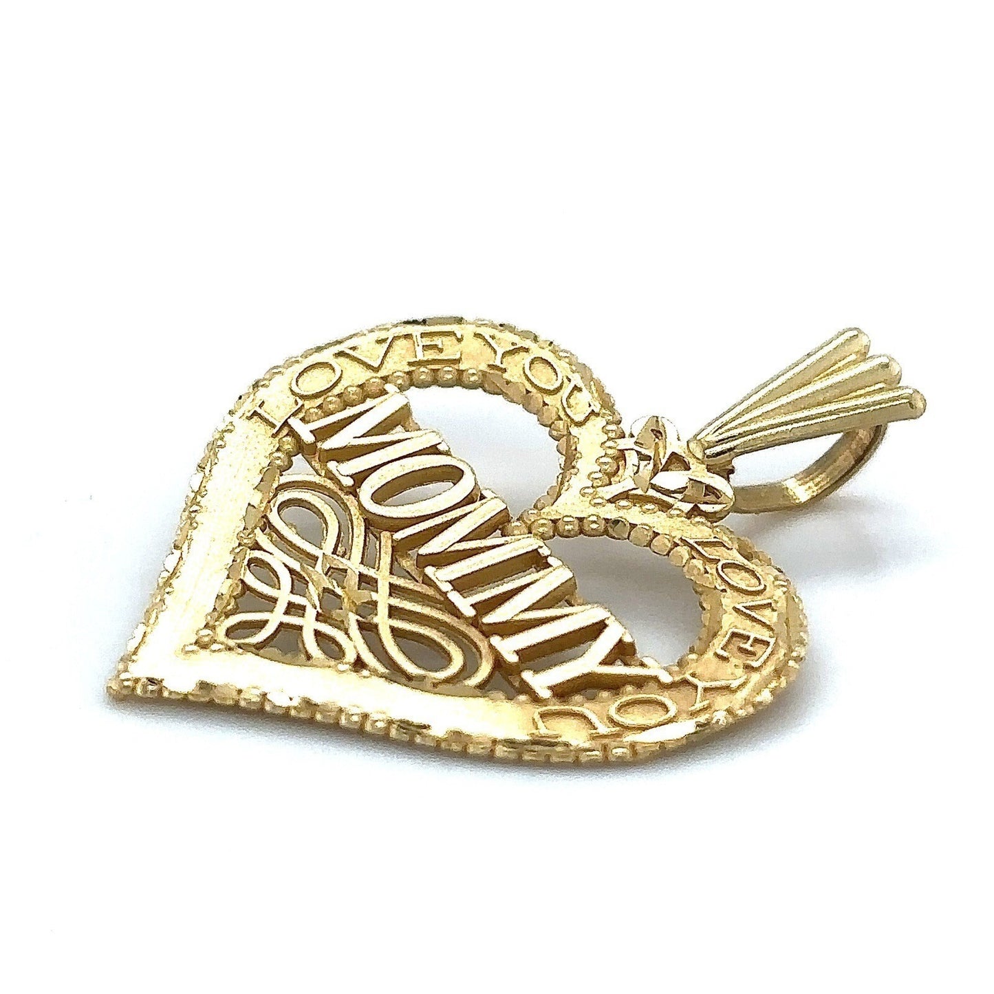 14k Yellow Gold Heart Mommy Love You Pendant 1.3g
