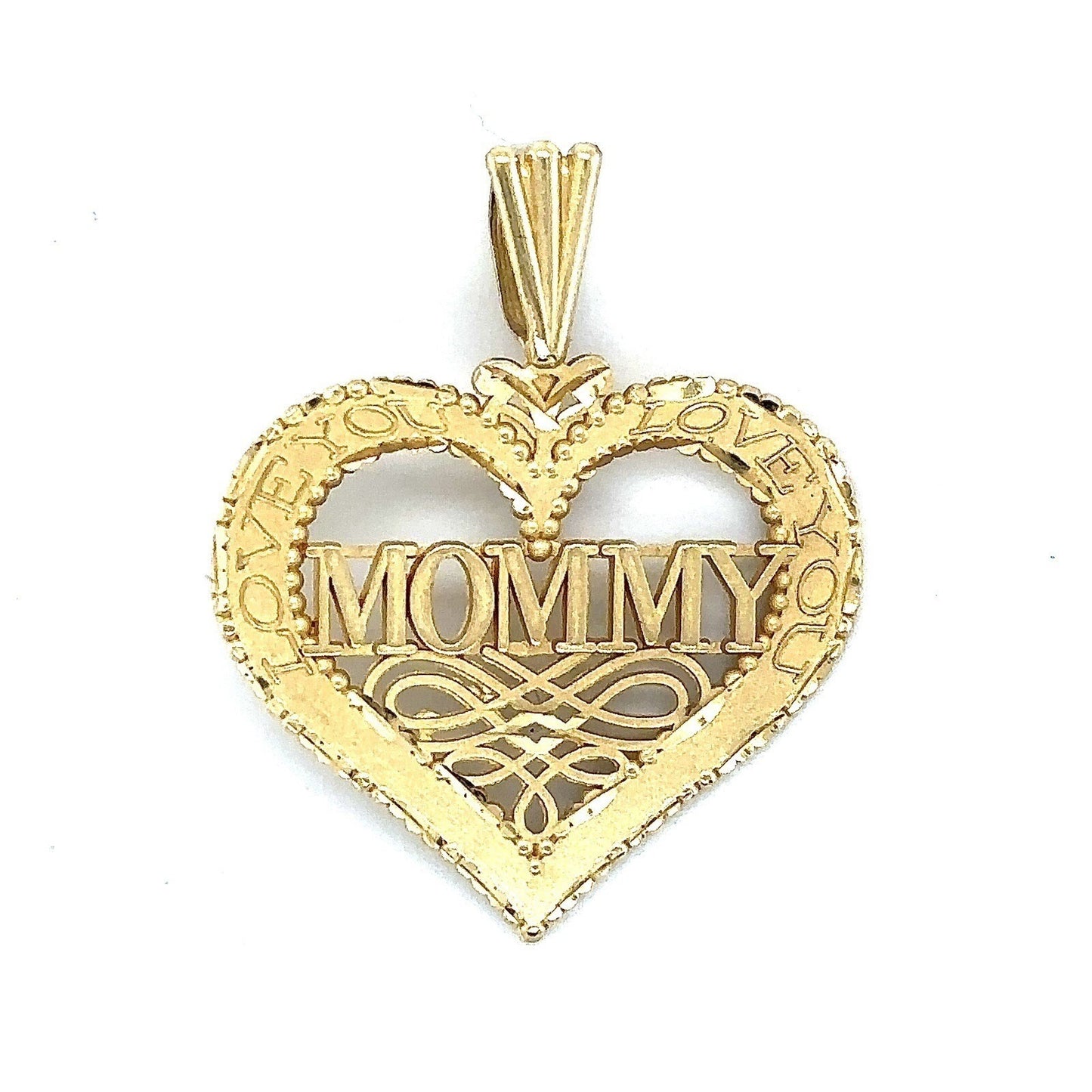 14k Yellow Gold Heart Mommy Love You Pendant 1.3g