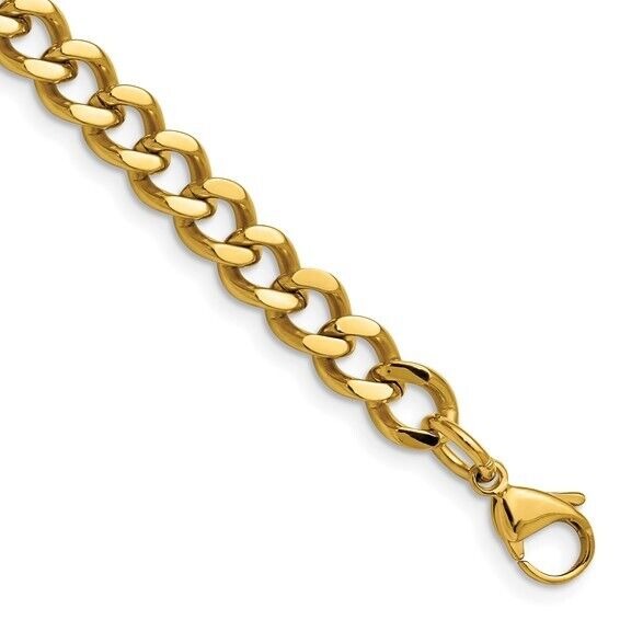 Chisel Stainless Steel Yellow IP-plated 7.5mm 8 inch Curb Chain Bracelet