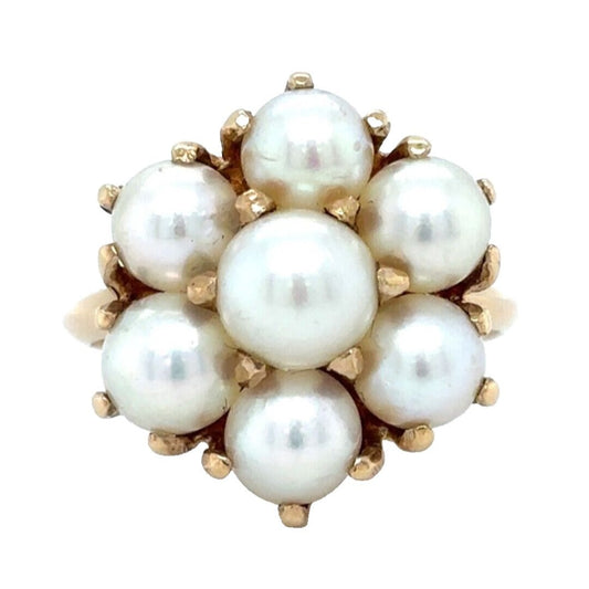 14k Yellow Gold Pearl Cluster Size 7.25 Ring 5.7g