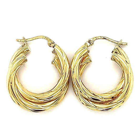 14K Yellow Gold Hoop Earrings Twisted Rope Design Lightweight 2.5g