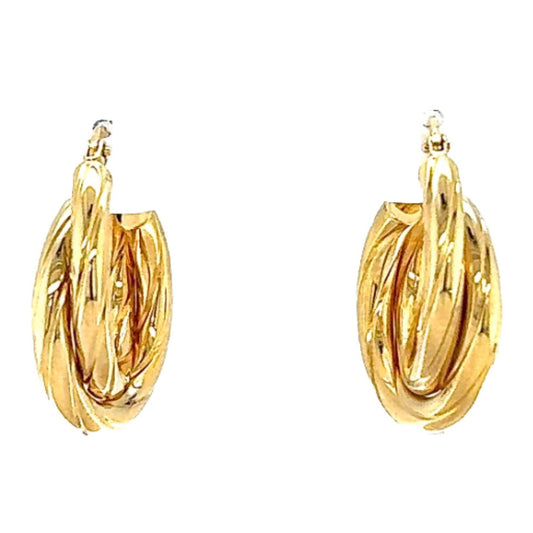 14K Yellow Gold Hoop Earrings Twisted Rope Design Lightweight 2.5g