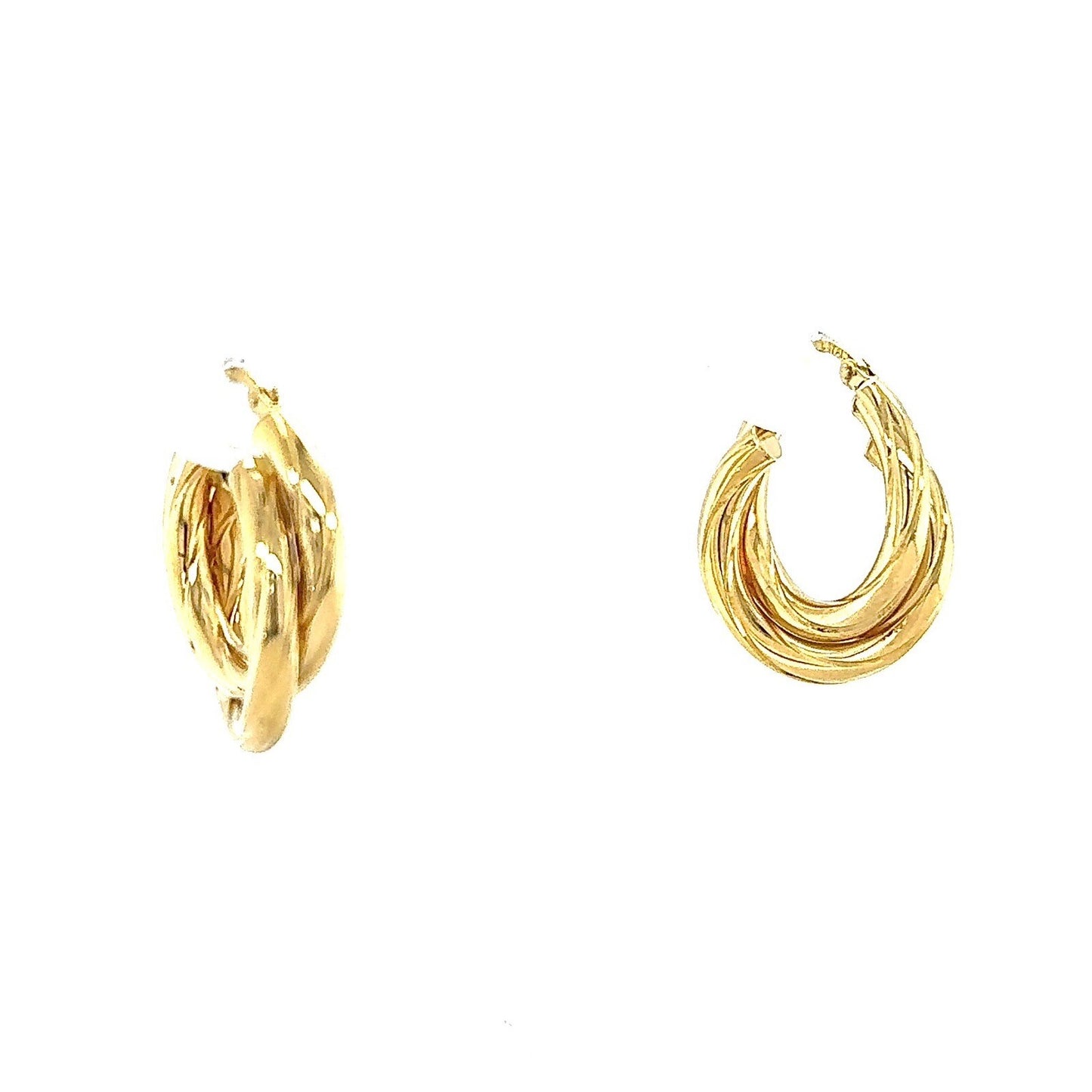 14K Yellow Gold Hoop Earrings Twisted Rope Design Lightweight 2.5g