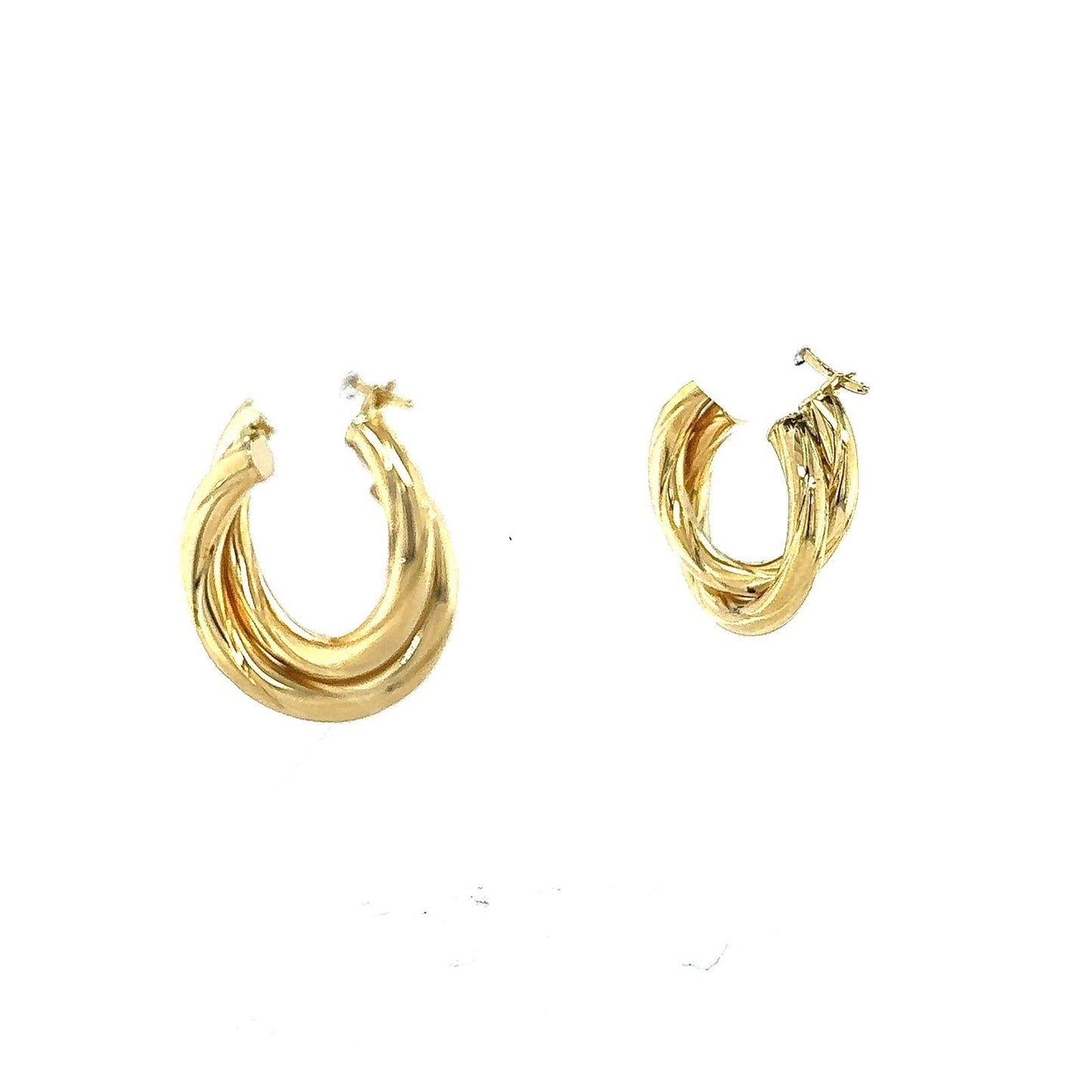 14K Yellow Gold Hoop Earrings Twisted Rope Design Lightweight 2.5g