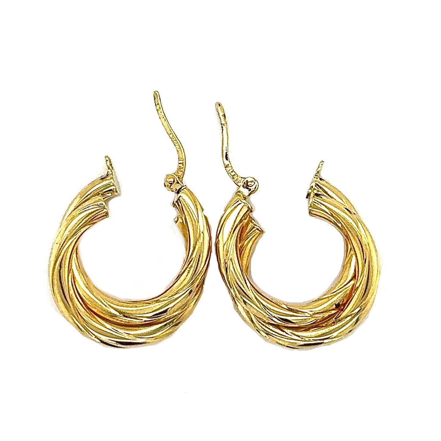 14K Yellow Gold Hoop Earrings Twisted Rope Design Lightweight 2.5g