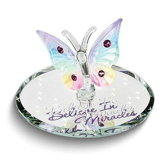 Glass Baron BELIEVE IN MIRACLES Butterfly Handcrafted Glass Figurine
