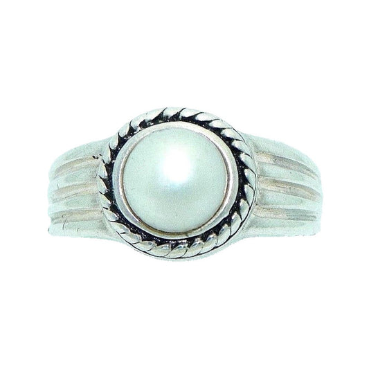 Sterling Silver Created Pearl Solitaire Ring 8.1g Size 6