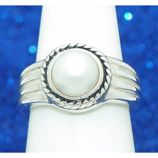 Sterling Silver Created Pearl Solitaire Ring 8.1g Size 6
