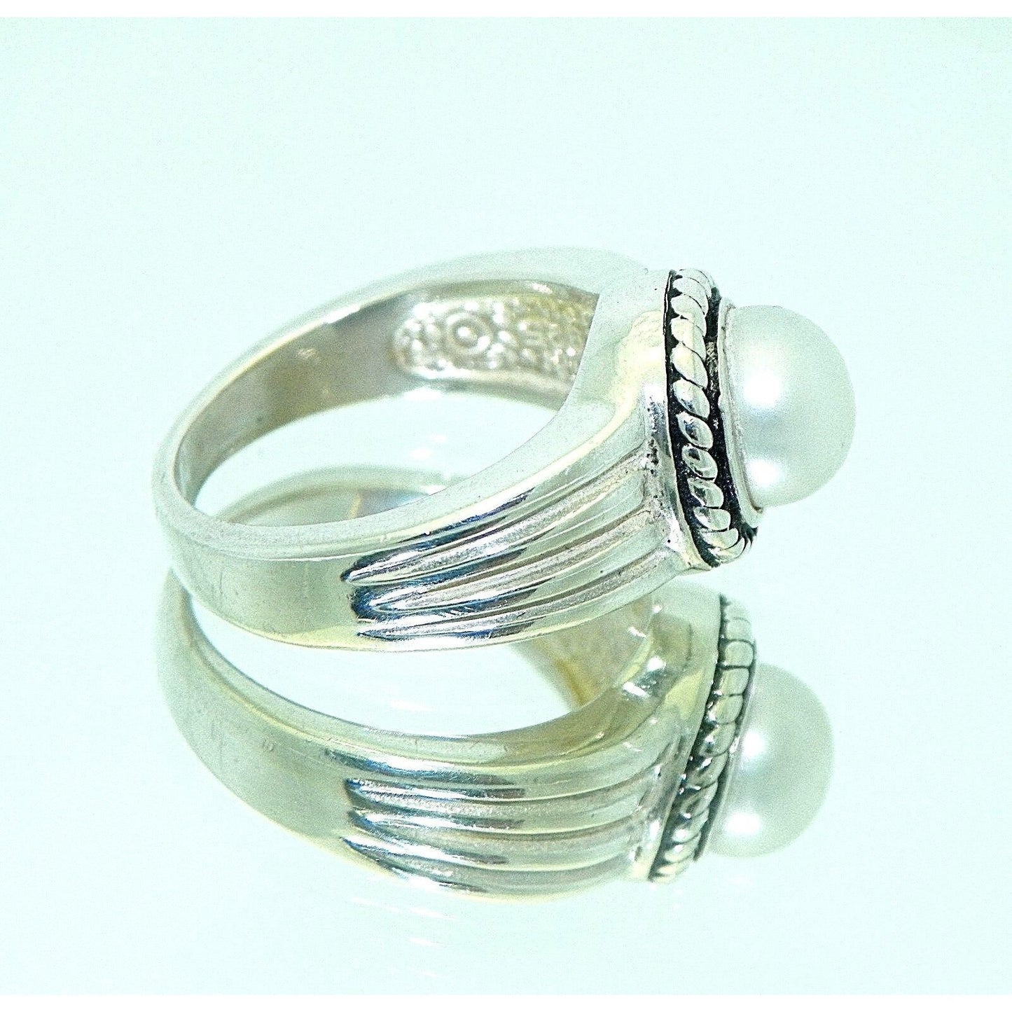 Sterling Silver Created Pearl Solitaire Ring 8.1g Size 6