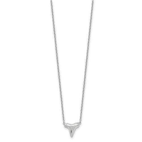 Sterling Silver Rhodium-Plated Polished Shark Tooth Necklace With 2" Extension