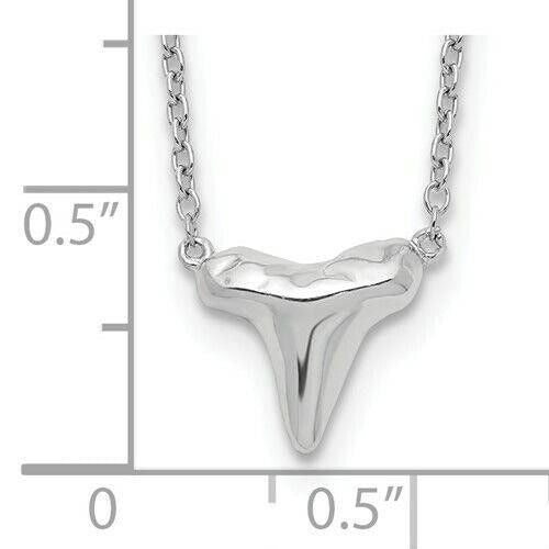 Sterling Silver Rhodium-Plated Polished Shark Tooth Necklace With 2" Extension