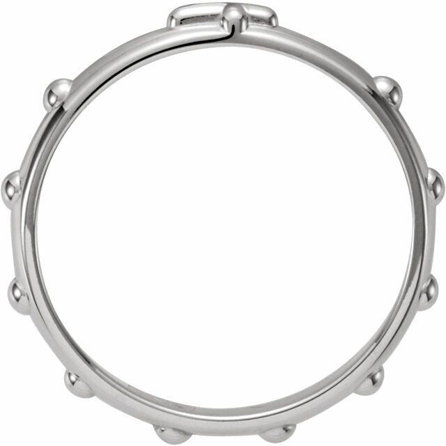 3.2mm Sterling Silver Rosary Ring .925 Cross Pattern & Beads Size 9