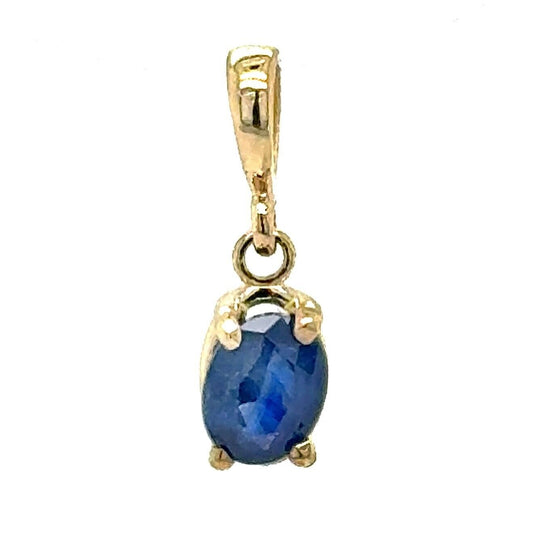 1/2ct Solitaire Oval Blue Sapphire 14K Yellow Gold Pendant 0.4g