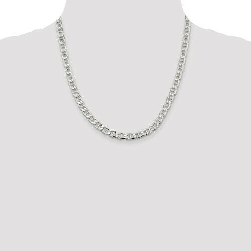 Sterling Silver 6.5mm Diamond-Cut Flat Cuban Anchor Chain Necklace 20 Inches