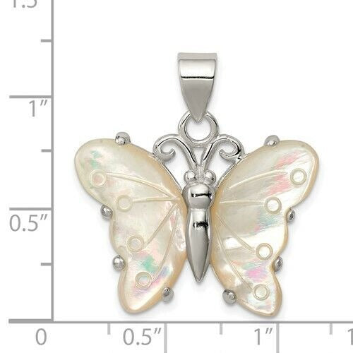 Sterling Silver White Shell Butterfly Pendant 925
