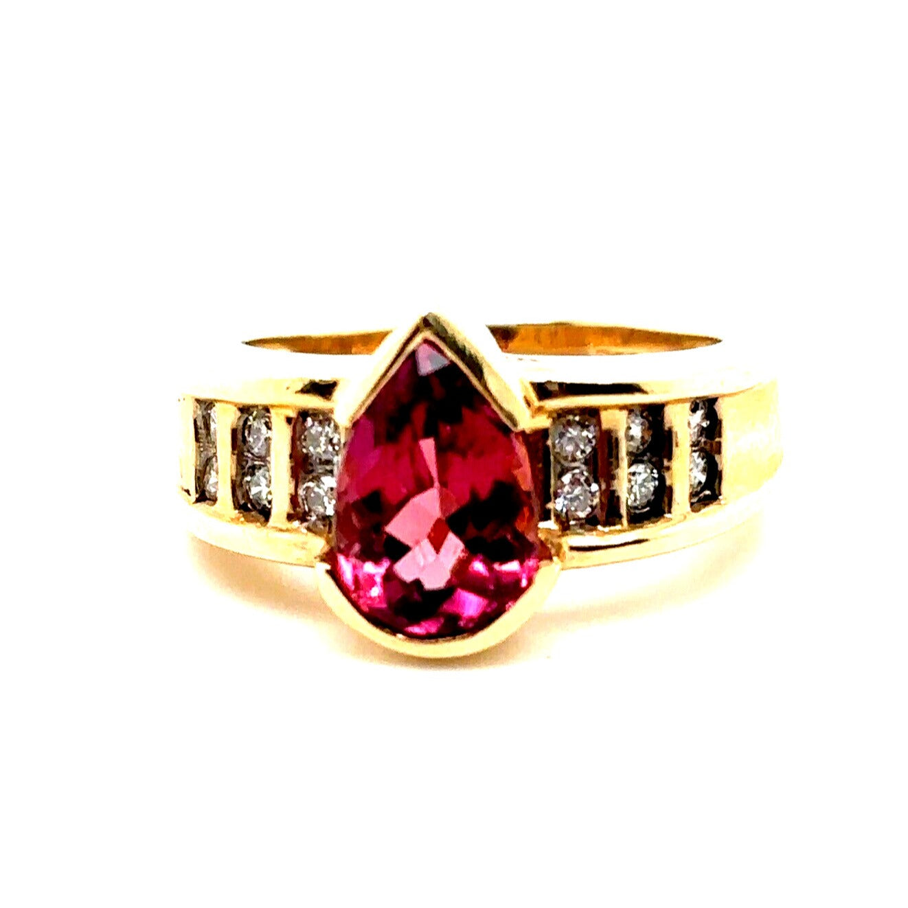 Created Pink Tourmaline Ring REAL Solid 14k Yellow Gold 8.0g Size 7