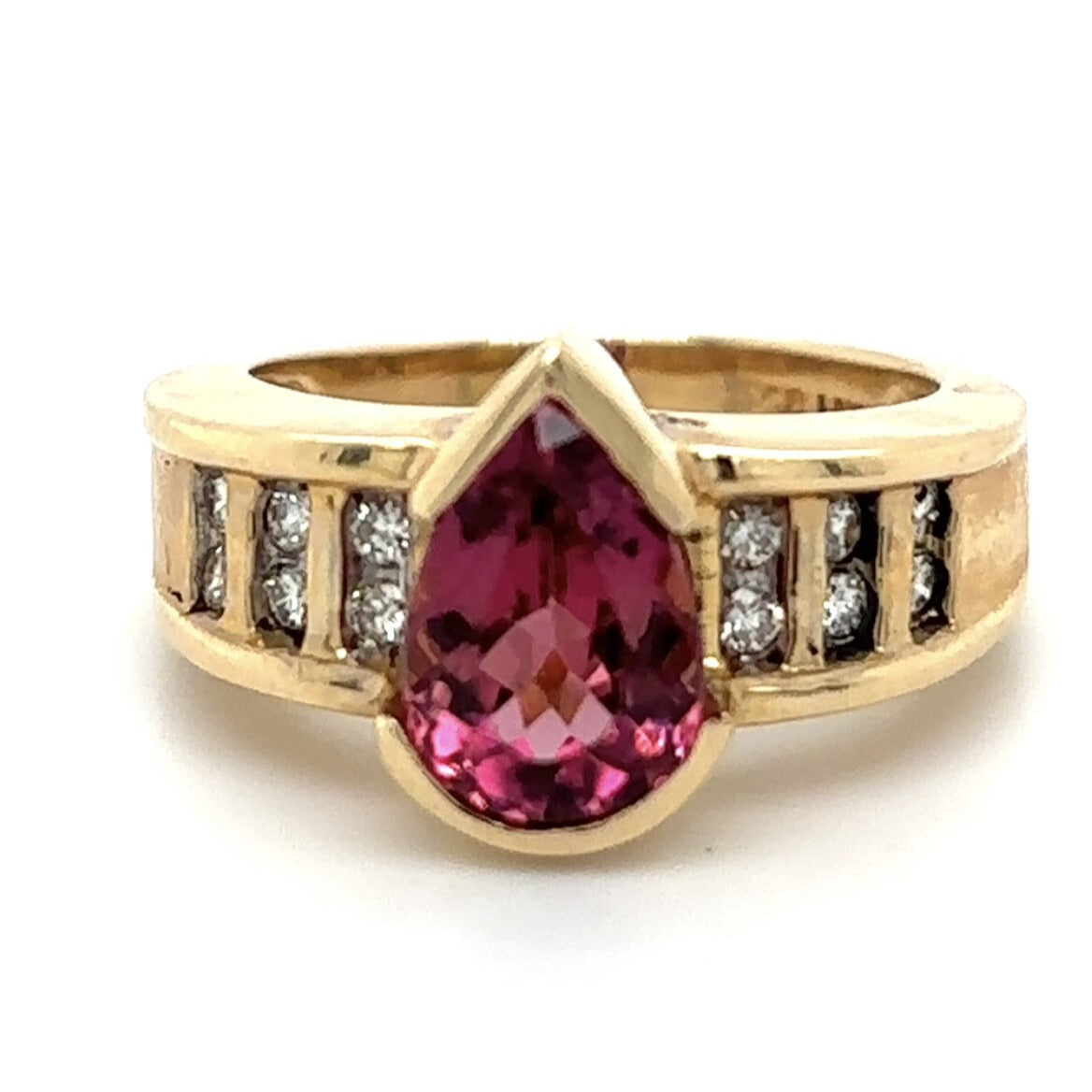 Created Pink Tourmaline Ring REAL Solid 14k Yellow Gold 8.0g Size 7