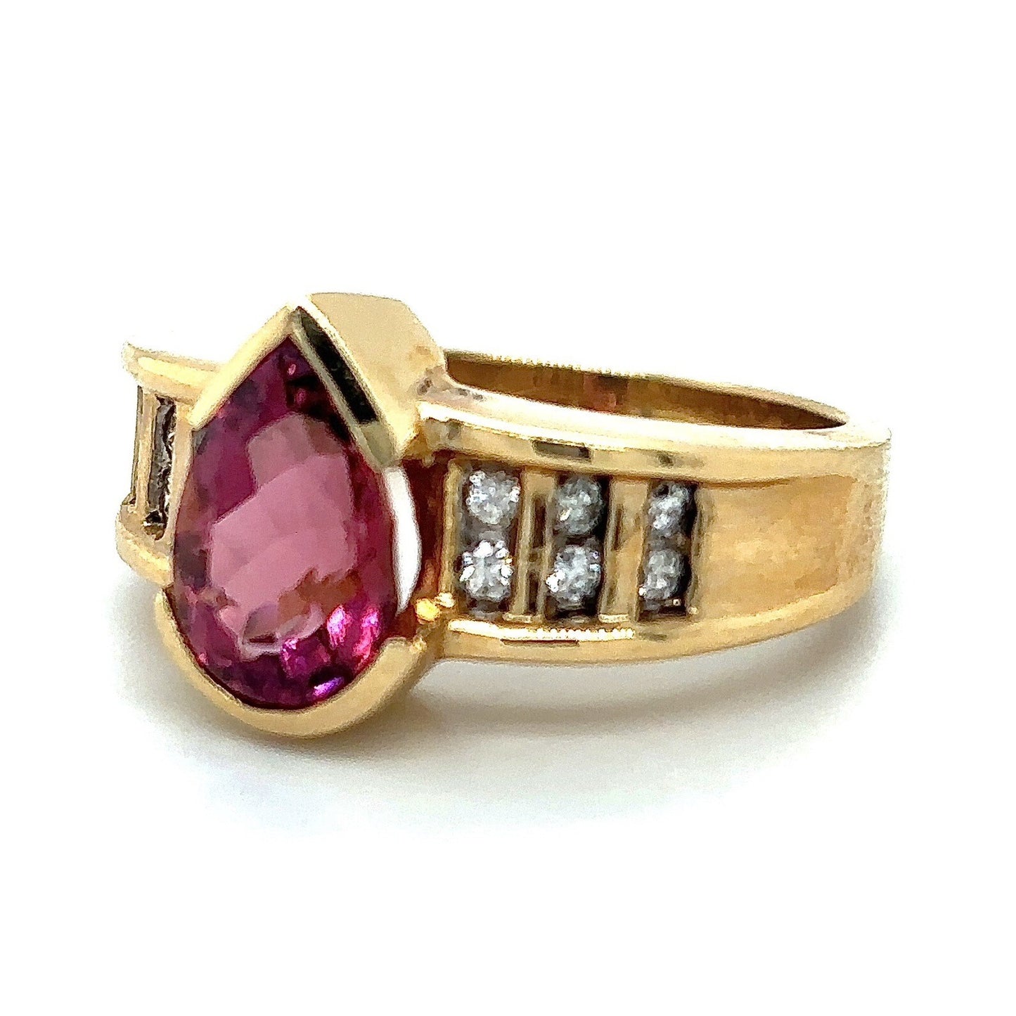 Created Pink Tourmaline Ring REAL Solid 14k Yellow Gold 8.0g Size 7