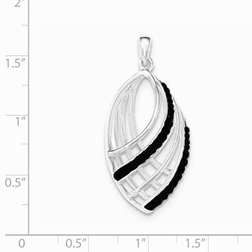 Sterling Silver Black Crystal Pendant 925 Leaf Design