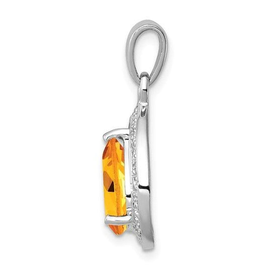 Sterling Silver Yellow Citrine & Diamond Pendant